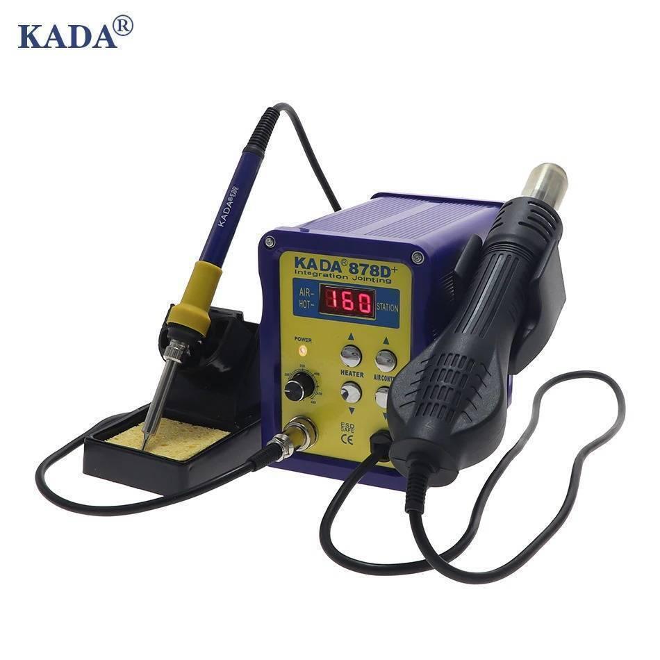 Kada 878D+ Hot Air Gun And Soldering Station - with blue base unit, digital display showing 160, control knobs, buttons, soldering iron, and heat gun.