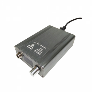 Kada T12-D+ Digital Soldering Iron Soldering Station With ESD Safe Port 72W - a grey rectangular unit with a front-facing silver knob, a circular connector, and a high voltage warning label.