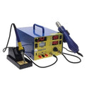 KADA903D Kada 903D Digital Hot Air Gun Soldering Iron SMD Rework Station 15V 2A With Regulated Power Supply 3 In 1 Multifunction Desoldering Station - blue metal housing, soldering iron on a stand, hot air gun, digital displays showing 15.2, 100, and 480, and knobs.
