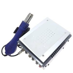 KADA9803D+ Kada 9803D+ Digital 3 In 1 Touch LCD Glass Screen Separator Hot Air Soldering Iron SMD Rework Station - a metallic heating plate, a blue hot air gun in a side holder, and side-mounted power switches and connectors.