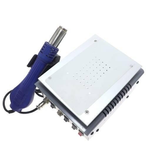 KADA9803D+ Kada 9803D+ Digital 3 In 1 Touch LCD Glass Screen Separator Hot Air Soldering Iron SMD Rework Station - a metallic heating plate, a blue hot air gun in a side holder, and side-mounted power switches and connectors.