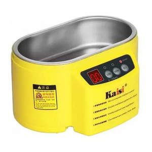 Kaisi K-105PRO Ultrasonic Cleaner 35W/60W in Pakistan - a yellow oval device with a stainless steel tank, a digital display showing 00, and power and mode buttons.