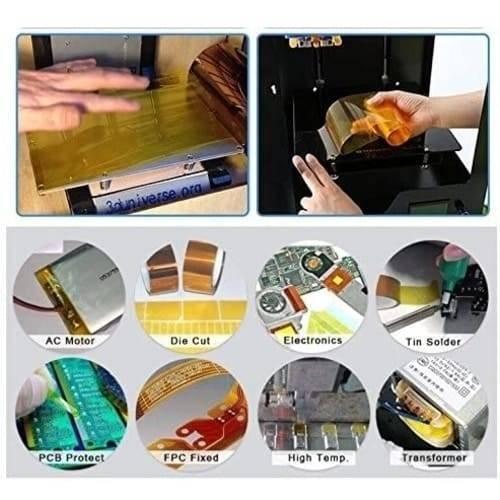Kapton Tape 30mm Polyimide Film Heat Resistant Adhesive Tape - shown in application photos and various electronic repair and insulation use cases.