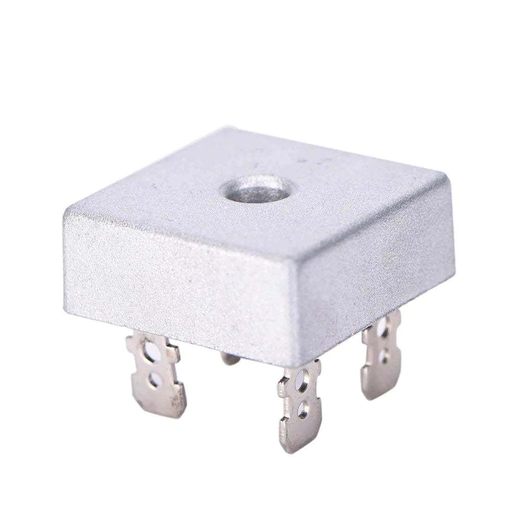 KBPC3510 Bridge Rectifier Diode - Single Phase, Metal Case, 1000V 35A - shown as a silver-colored, square metal component with four metal terminals extending from the bottom.