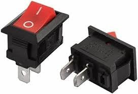 KCD1 Spst Rocker Switch Mini Boat Switch 10A 125V 6A 250V Press Button Rocker Switch - two black rectangular boat switches with red buttons featuring power symbols, each with two metal terminals on the bottom.