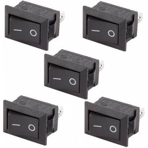 KCD1 Spst Rocker Switch Mini Boat Switch 10A 125V 6A 250V Press Button Rocker Switch - a collection of five black rectangular rocker switches with white on-off markings, arranged in a grid pattern.
