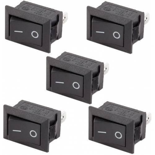 KCD1 Spst Rocker Switch Mini Boat Switch 10A 125V 6A 250V Press Button Rocker Switch - a collection of five black rectangular rocker switches with white on-off markings, arranged in a grid pattern.