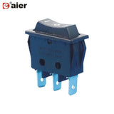 KCD3-4-123 Momentary On Off Momentary On Small Rocker Switch 3 Position 15A 250VAC - a black, rectangular three-position switch with three metal terminals and white markings on the top rocker.