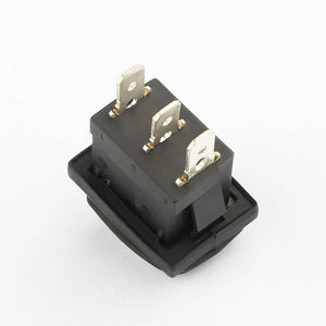 KCD3 Spdt Rocker Switch Waterproof - a black rectangular rocker switch shown from the rear angle with three metal spade terminals protruding from the back.