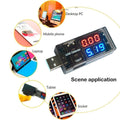 Keweisi USB Current Voltage Meter Battery Tester - a black rectangular body with a USB plug, red and blue digital displays reading 0.00 and 5.19, and port labels.