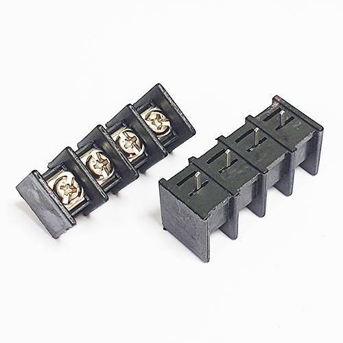 Kf-45 300V-25A 4 Pin Power Connector 25 Amp PCB Mount Power Connector - two black 4-pin PCB mount terminal blocks with metal screw terminals and bottom pins.