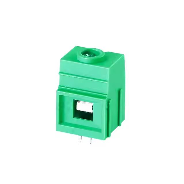 KF139 19.0mm 1 Pin 600V 100A High Efficiency PCB Universal Screw Terminal Blocks KF139-19.0-1p Can Be Stitched Yanniu - a single-pin green plastic electrical connector with a top screw terminal and bottom metal pins.