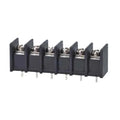 KF25 6-pin Screw Terminal Block Connector - 300V 25A Barrier Strip - a black plastic barrier strip with six metal screw terminals and six pins for mounting on a circuit board.