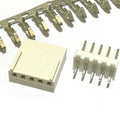 KF2510 2.54mm 5-pin Housing Connector Header Crimp Terminal Pin PCB Board - a white plastic housing, a 5-pin header, and a strip of metal crimp terminals on a white background.