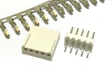 KF2510 2.54mm 5-pin Housing Connector Header Crimp Terminal Pin PCB Board - a white plastic housing, a 5-pin header, and a strip of metal crimp terminals on a white background.