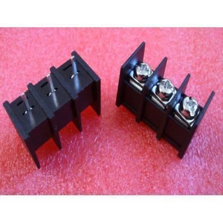 KF45 Kf-45 3 Pin Power Connector 25 Amp PCB Mount Power Connector - two black 3-pin PCB mount terminal blocks with metal screw terminals, viewed from the front and back.