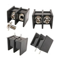 KF45 / Sy-45 2 Pin Barrier Terminal Block Connector 9.5mm Pitch - four views of the black plastic connector with metal screws and pins.
