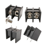 KF45 / Sy-45 2 Pin Barrier Terminal Block Connector 9.5mm Pitch - four views of the black plastic connector with metal screws and pins.