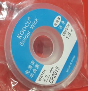 Kooch Cp-2015 2.0mm 1.5m Solder Wick Desoldering Wire Solder Remover - a 2.0mm wide desoldering wire on a circular spool, shown inside its clear plastic packaging.