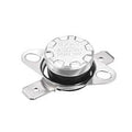 KSD301 130 °c Limit Thermostat No 250V 10A - a silver-coloured metal thermal switch with two spade terminals and a circular top featuring embossed text.