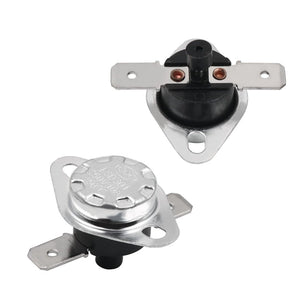 KSD301 Temperature Switch 45°c Thermostat Bimetal Thermal Protector (appliance Safety) - two silver and black bimetal thermostats with metal mounting flanges and two electrical terminals each.