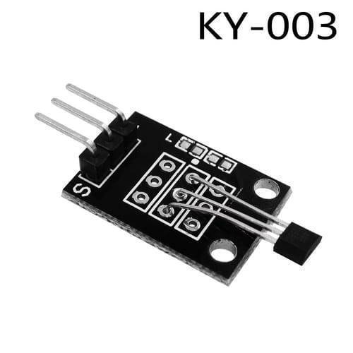 Ky 003 Hall Magnetic Force Sensor Module For Arduino Hall Effect - a black rectangular circuit board with a three-pin connector on one end and a small sensor on the other.