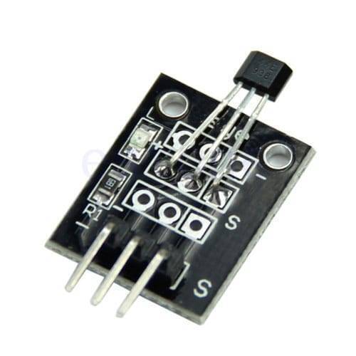 Ky 003 Hall Magnetic Force Sensor Module For Arduino Hall Effect - a black PCB with a hall effect sensor, a resistor, an LED, and three output pins.
