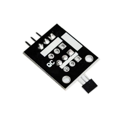 Ky 003 Hall Magnetic Force Sensor Module For Arduino Hall Effect - a black rectangular circuit board with three metal pins and a small black sensor component.