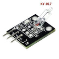 Ky 017 Mercury Medallion Module - a black circuit board featuring a glass mercury switch, a small LED, a resistor, and three metal connector pins.