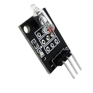 Ky 017 Mercury Medallion Module - a black rectangular circuit board with a glass mercury tilt switch and three metal pins extending from the bottom.