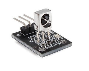 Ky-022 Arduino Infrared Sensor Infrared Receiver Module 38kHz Receiver IR Sensor IR Receiver - a black rectangular circuit board with a silver-cased IR receiver and three gold-coloured input pins.