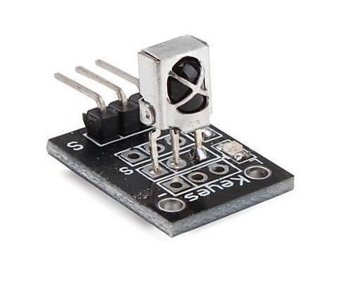 Ky-022 Arduino Infrared Sensor Infrared Receiver Module 38kHz Receiver IR Sensor IR Receiver - a black rectangular circuit board with a silver-cased IR receiver and three gold-coloured input pins.