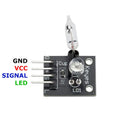 Ky-027 Magic Light Cup Sensor Module - a black PCB with a mercury tilt switch, an LED, a resistor, and four labeled pins for GND, VCC, Signal, and LED.