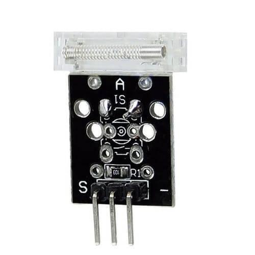 Ky-031 Ky 031 Knock Sensor Module Tap Sensor - a black circuit board with a silver spring sensor, a resistor labeled 103, and three gold-coloured connector pins.
