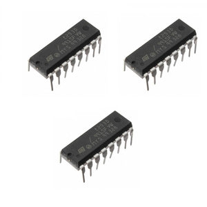 L293D IC Dual H-bridge Motor Driver - shown as three identical black 16-pin integrated circuit chips with silver metal pins arranged on a white background.
