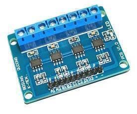 L9110S 4 Channel DC Motor Transmission Smart Car Engine Unit Module 4-way Controller - a blue rectangular circuit board with an eight-terminal screw block, four chips, and a row of header pins.