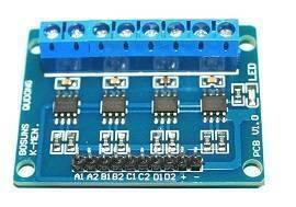 L9110S 4 Channel DC Motor Transmission Smart Car Engine Unit Module 4-way Controller - a blue rectangular circuit board featuring a top screw terminal block, four integrated circuits, and bottom pins.