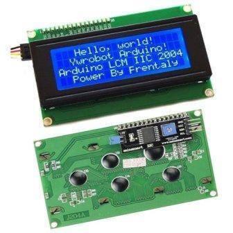 LCD2004 Blue/green Parallel LCD Display With Iic/i2c Interface - front and back views, with the screen displaying text and a blue potentiometer.