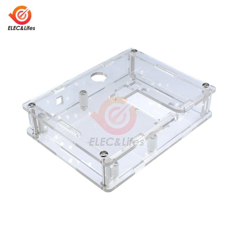 LCR-T4 Acrylic Case Housing Shell For LCR-T4 MEGA328 Transistor Tester M328 Diode Triode Capacitance ESR Meter Clear Box Case - rectangular, multi-layered plastic enclosure assembled with four metal screws.