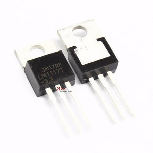 LD1117V33 AMS1117 LM1117 3.3V Regulator TO220 Package - two black three-pin electronic voltage regulator components with metal heatsink tabs and printed text.