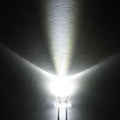 LED 3mm White Water Clear Ultra Bright - a single illuminated white LED component with two metal leads extending downwards.