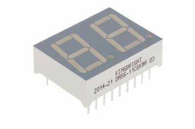 LED 7 Segment 2 Digit Common Anode Display 25MMX17MMX10MM - a grey rectangular dual-digit display module with visible pins and printed text on the side.