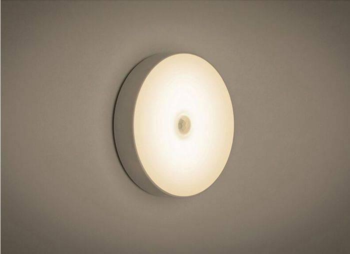 LED Body Induction Lamp Induction Night Light Warm White PIR Sensor - a round, white wall-mounted light with a central circular motion sensor.