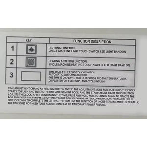 LED Mirror DC12V 5A 60W Cct Smart Defogger Touch Dimmer Sensor Switch IP21 Rated - a white instructional diagram showing three numbered buttons and text explaining lighting and time settings.