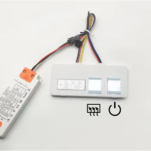 LED Mirror DC12V 5A 60W Cct Smart Defogger Touch Dimmer Sensor Switch IP21 Rated - a white rectangular control panel with a digital display and two touch buttons.