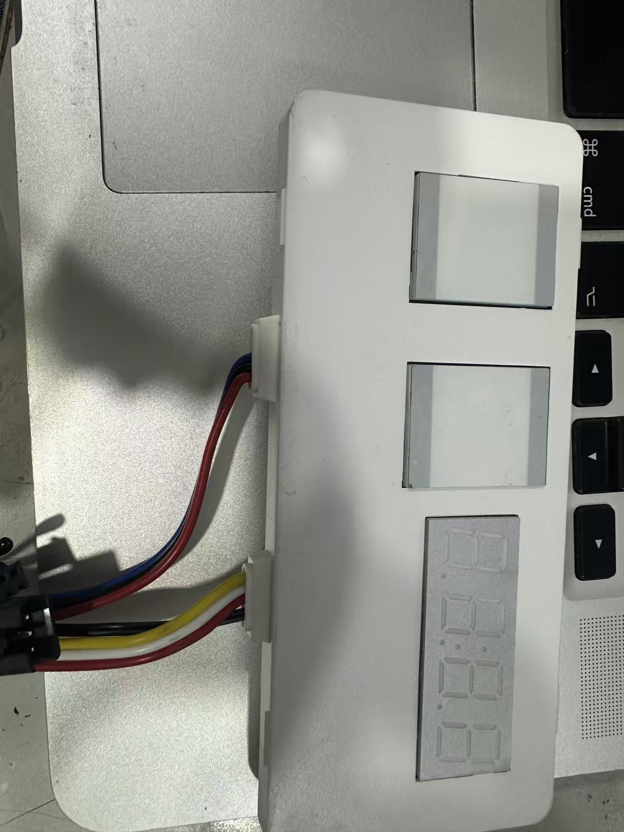 LED Mirror DC12V 5A 60W Cct Smart Defogger Touch Dimmer Sensor Switch IP21 Rated - a white rectangular module with two touch buttons and a blank digital display.