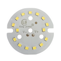LED Panel 12 Watt (4MMX6MM) Works With LED Driver Not On 12V - a circular white PCB featuring fourteen surface-mounted LEDs, two solder pads labeled V- and V+, and mounting holes.