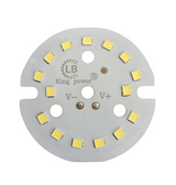 LED Panel 12 Watt (4MMX6MM) Works With LED Driver Not On 12V - a circular white PCB featuring fourteen surface-mounted LEDs, two solder pads labeled V- and V+, and mounting holes.