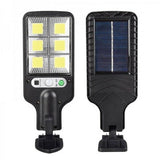 LED Street Light Sensor Street Lamp 616-8 On Solar Battery - two black solar-powered lights, one displaying the LED panel and power button, the other the solar panel.