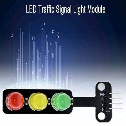 LED Traffic Light Module 5V Digital Signal Output Light Emitting Module - a red, yellow, and green LED on a black circuit board with four pins labeled GND, R, Y, and G.